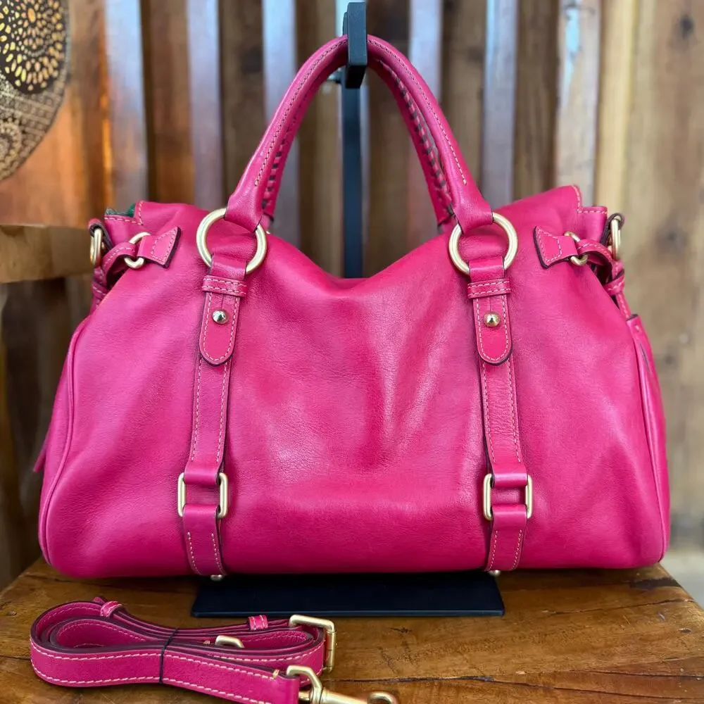 Dooney  Bourke 8L980 Large Florentine Leather Satchel Fuchsia Pink Crossbody Bag